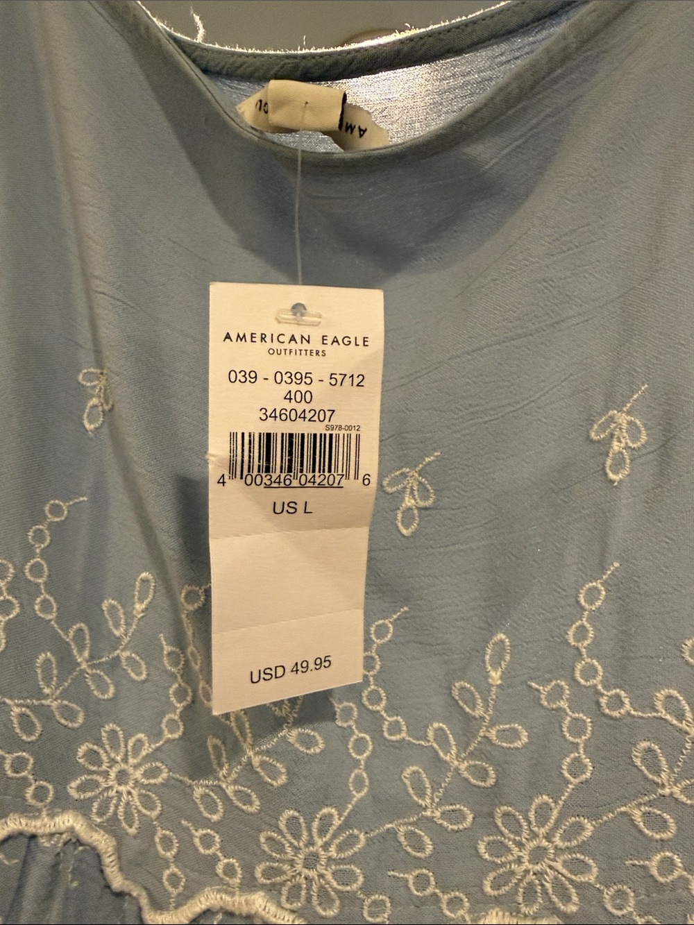 American Eagle Outfitters Light Blue Embroidered Tiered Sundress - Picture 5 of 5